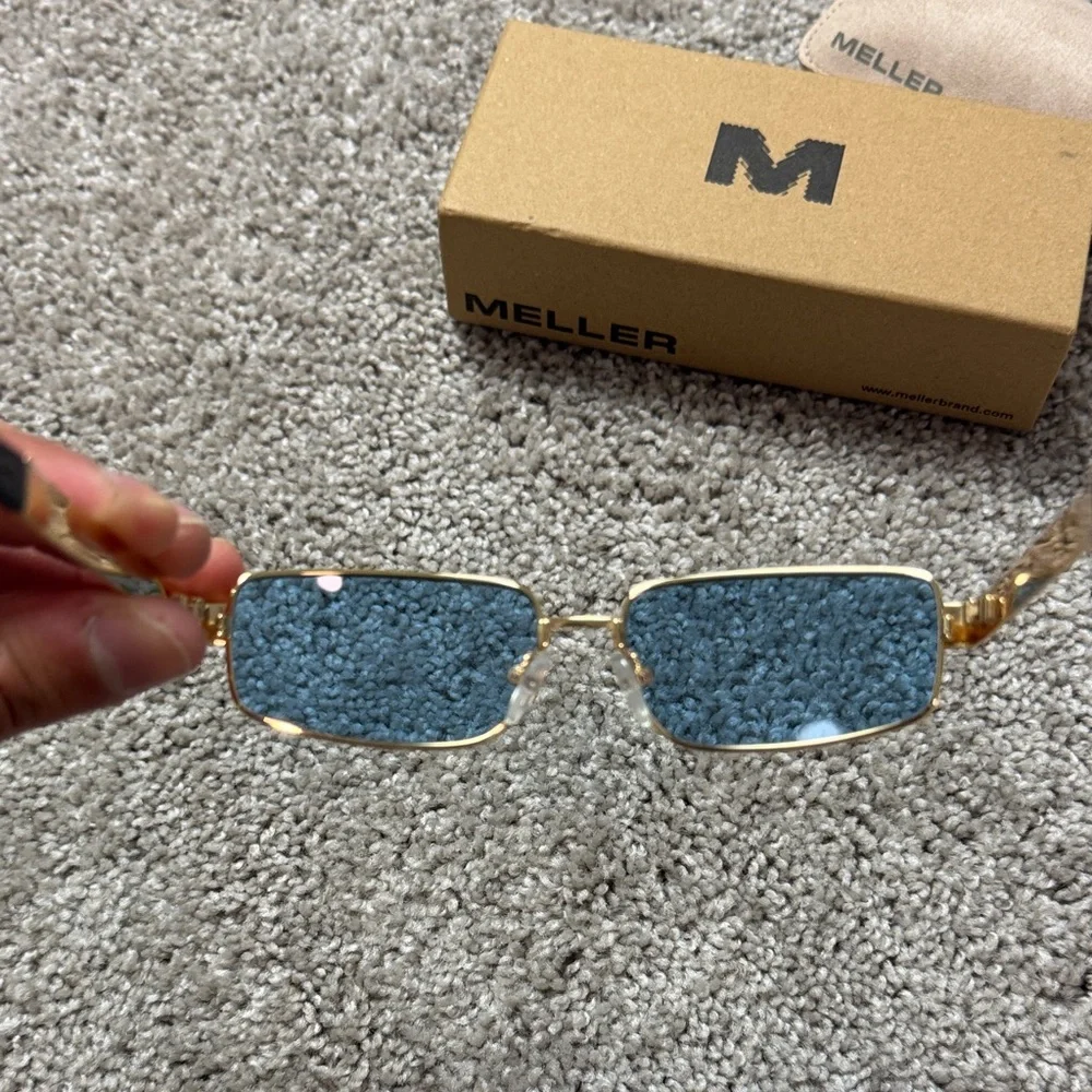 Gold Frame Sunglasses with Blue Lenses